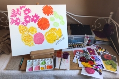 Flowers in acrylic work in Progress by Nichola Miles